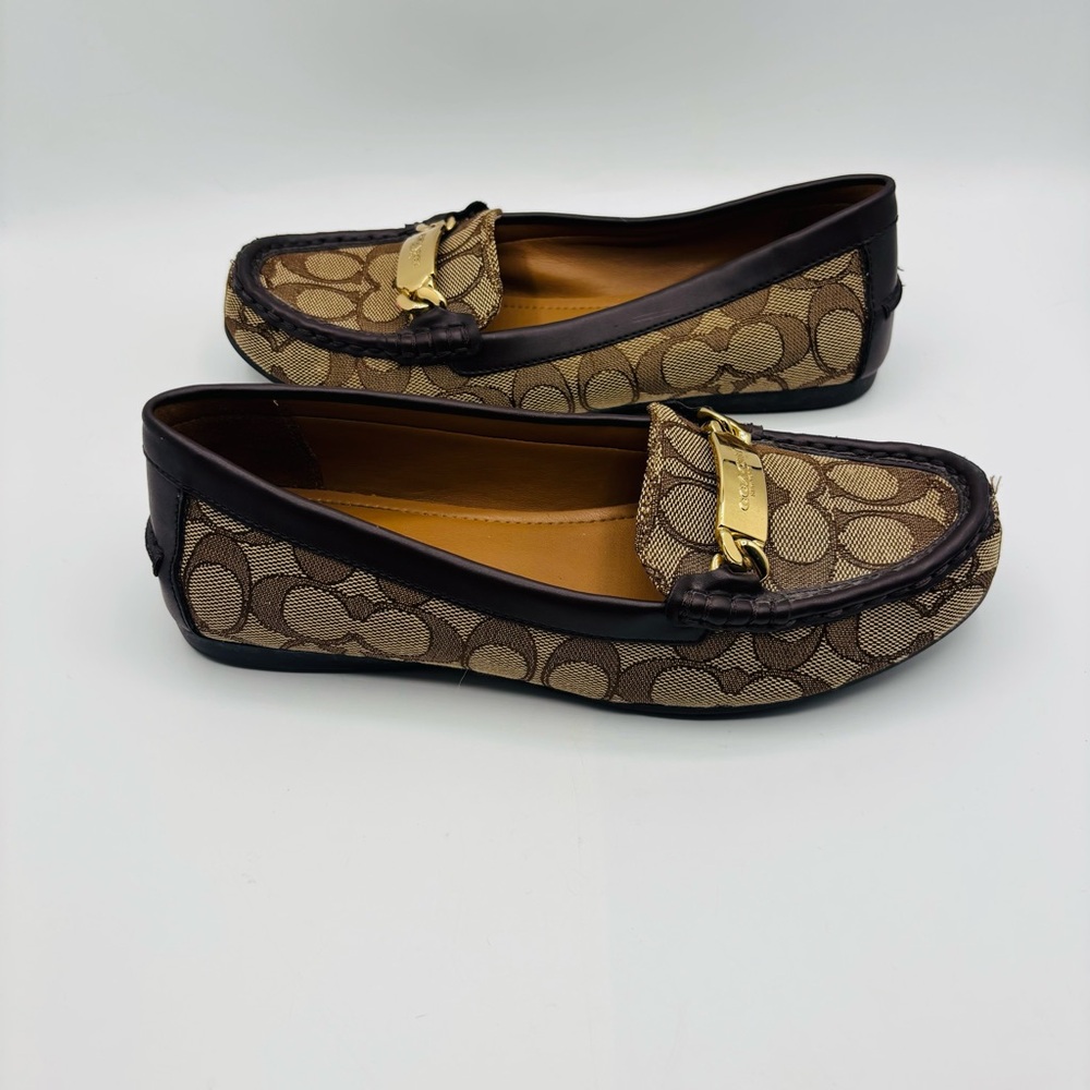 Coach Tan Signature Canvas Loafers with Gold Hardware - Picture 2 of 11